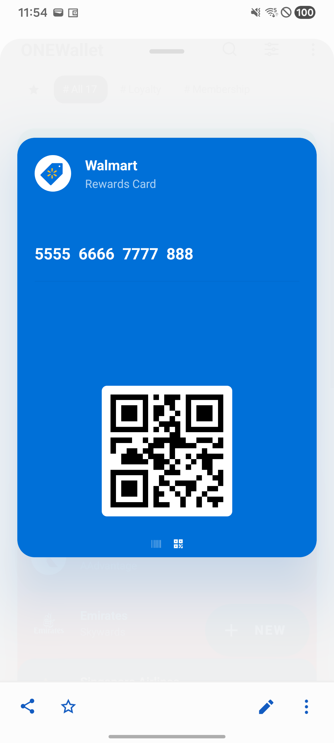 QR code card displayed full screen